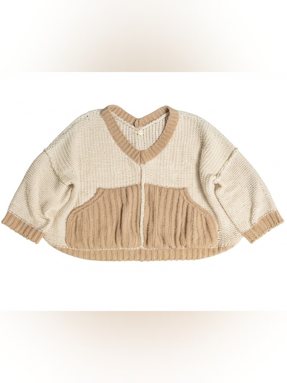 POL Clothing Women's Small Beige Cream Chenille Colorblock Chunky Knit